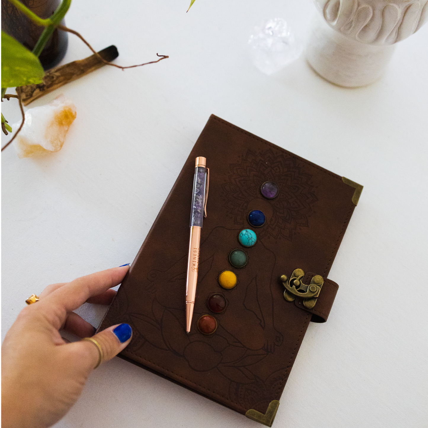 Chakra leather journal included in Kinesi Living Sassy Christmas Gift Boxes