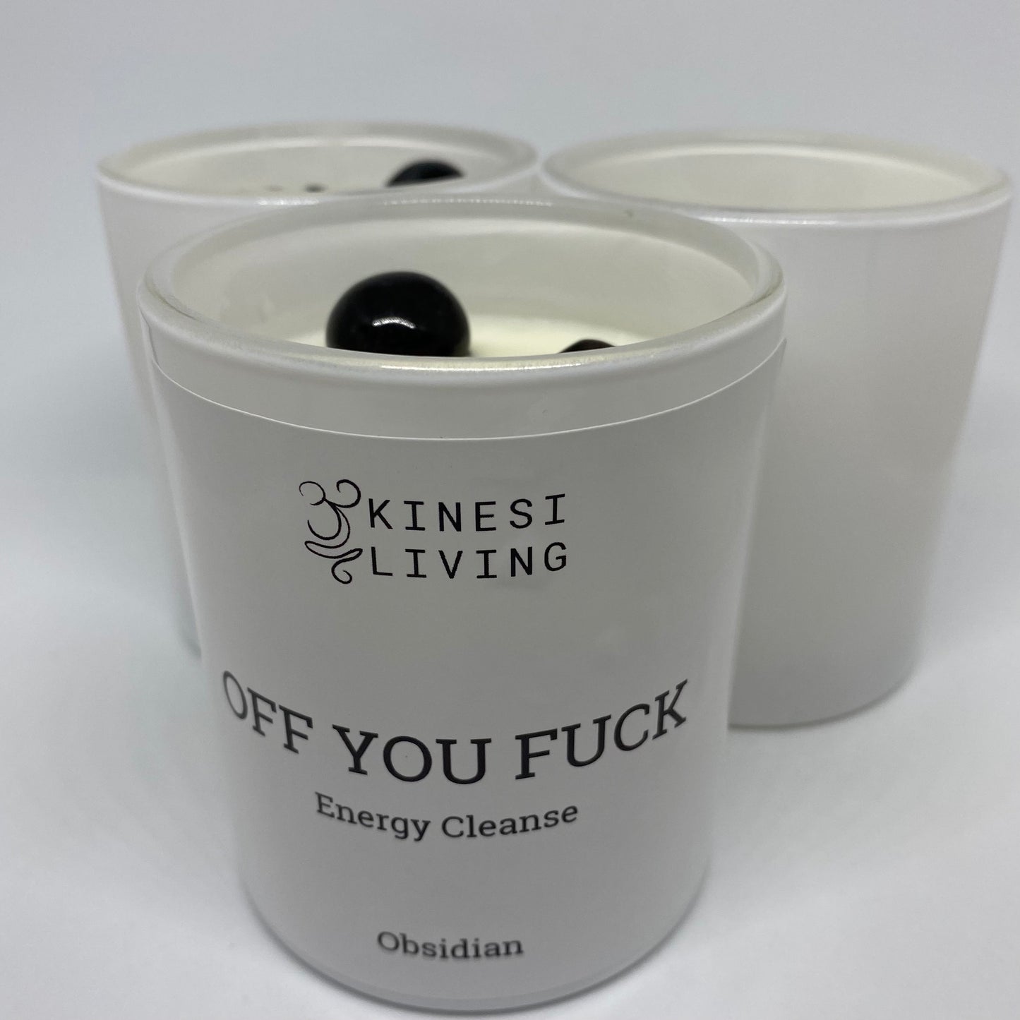 Off You Fuck Black Obsidian candle - Negative energy clearing crystal candle Australia