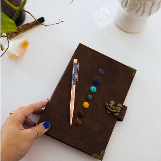 Chakra leather journal included in Kinesi Living Sassy Christmas Gift Boxes