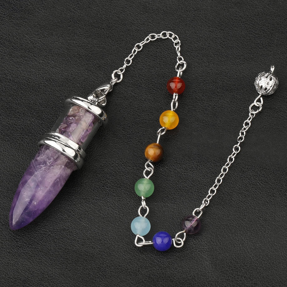 Crystal Pendulum with Chakra chain - Amethyst Healing Crystal