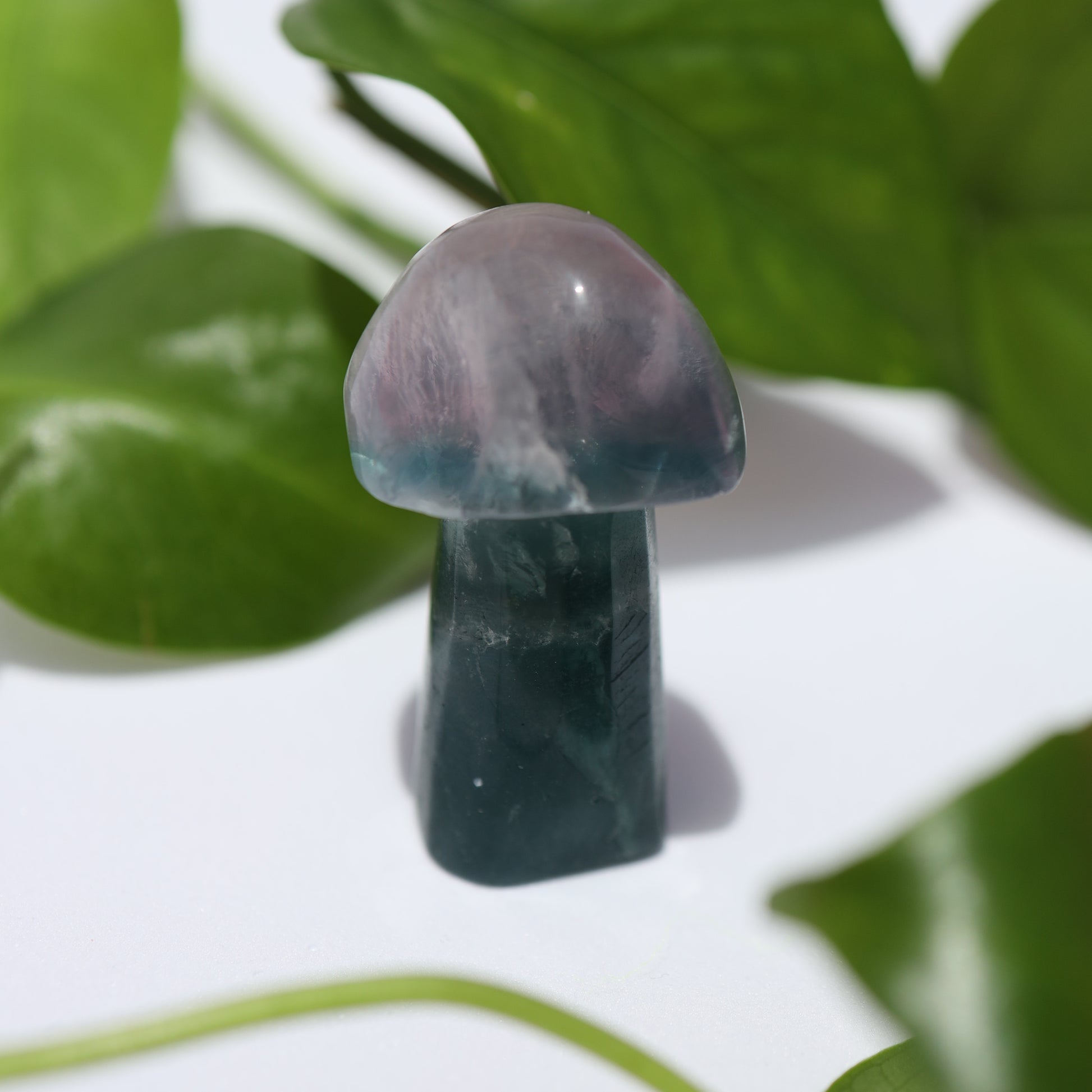 rainbow and multi-coloured flourite mushroom healing crystal