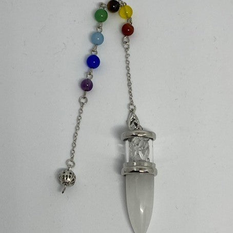 Clear Quartz Healing Crystal Pendulum with Chakra chain Accessories