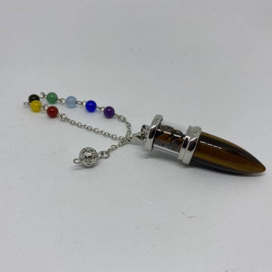 Tigers Eye Media Healing Crystal Pendulum with Chakra chain