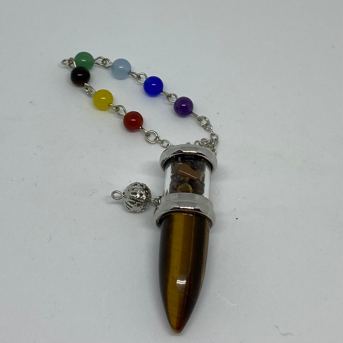 Tigers Eye Media Healing Crystal Pendulum with Chakra chain & Gemstone Accessories