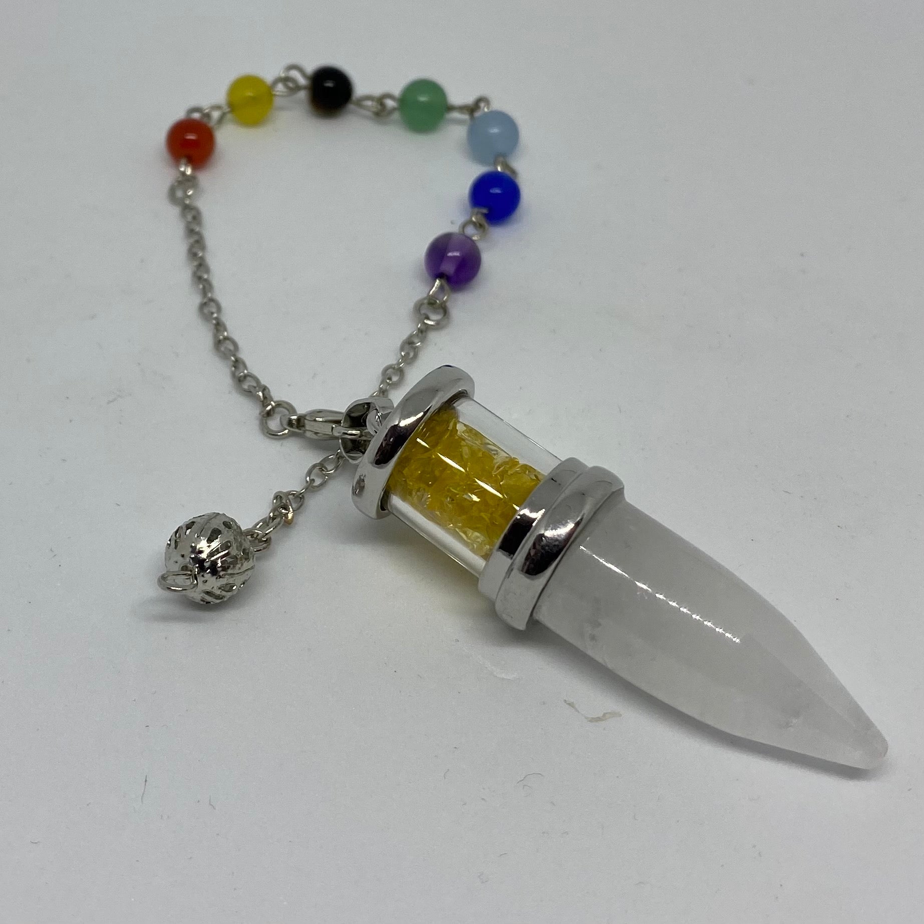 Crystal Pendulum with Chakra chain - Clear Quartz + Citrine Healing Crystal & Gemstone Accessories