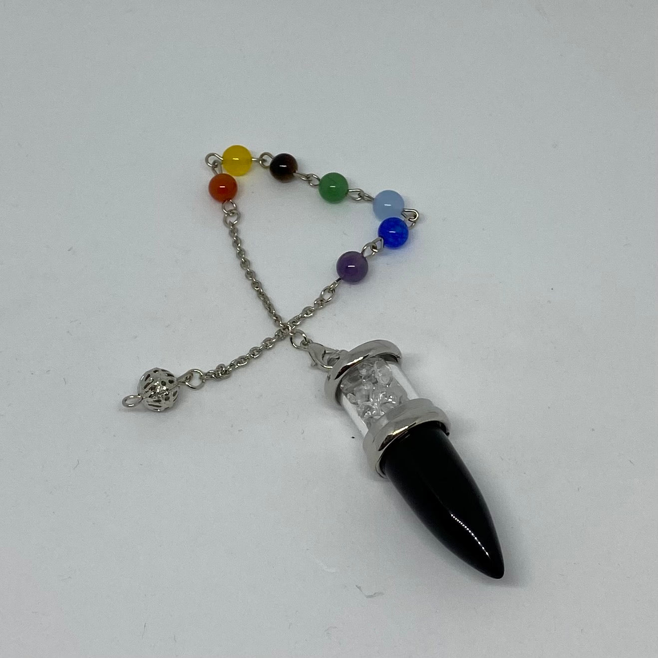 Obsidian + Clear Quartz Gemstone - Pendulum with chakra chain