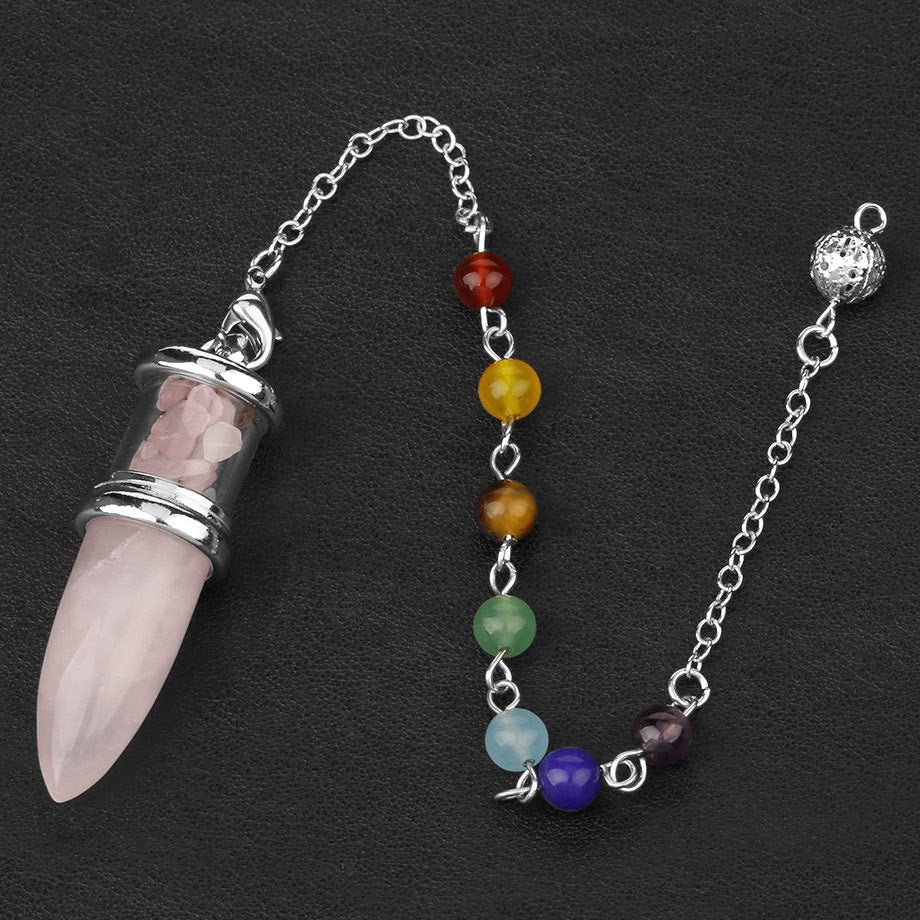 Rose Quartz  Healing Crystal - Pendulum with Chakra Chain