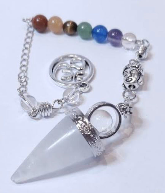 Clear Quartz Pendulum with Chakra Chain and Omm